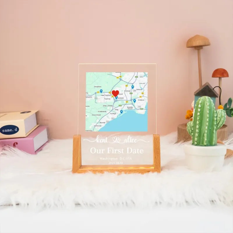 Custom Map Lamp – Engraved with Your First Date Spot