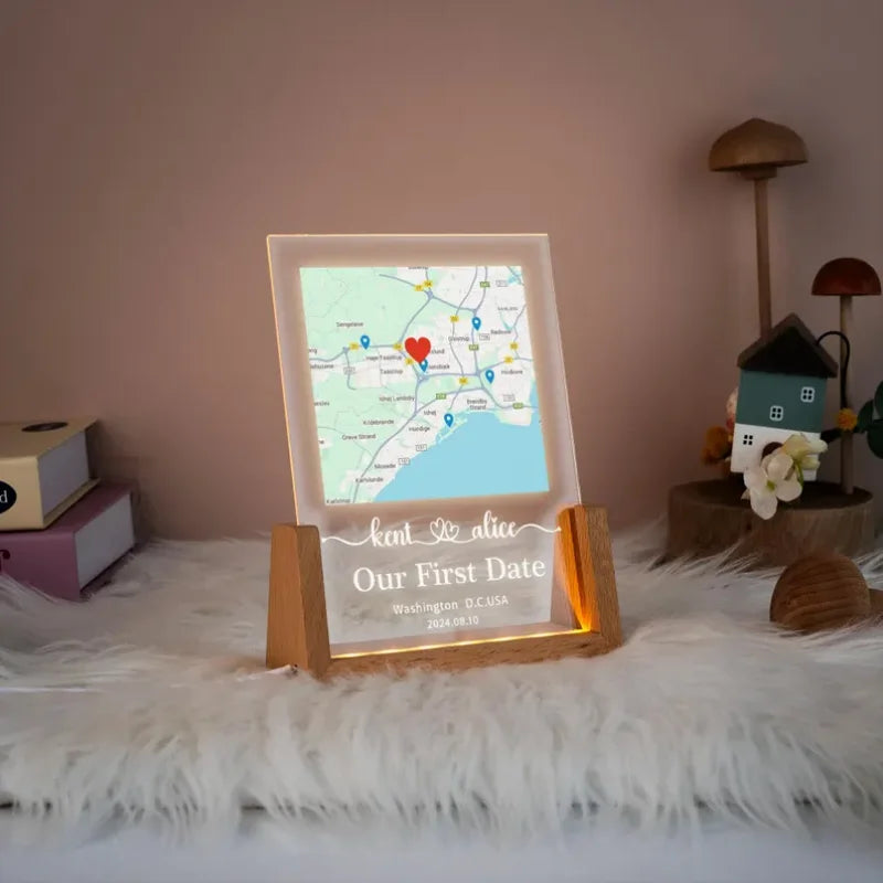 Custom Map Lamp – Engraved with Your First Date Spot